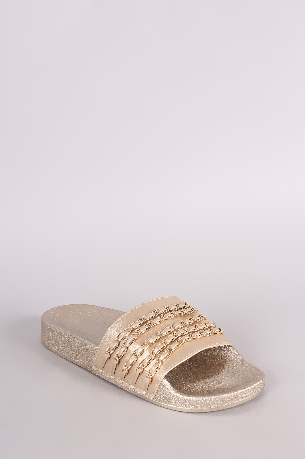 Nubuck Chain Embellished Open Toe Slide Sandal - NoveltyOne