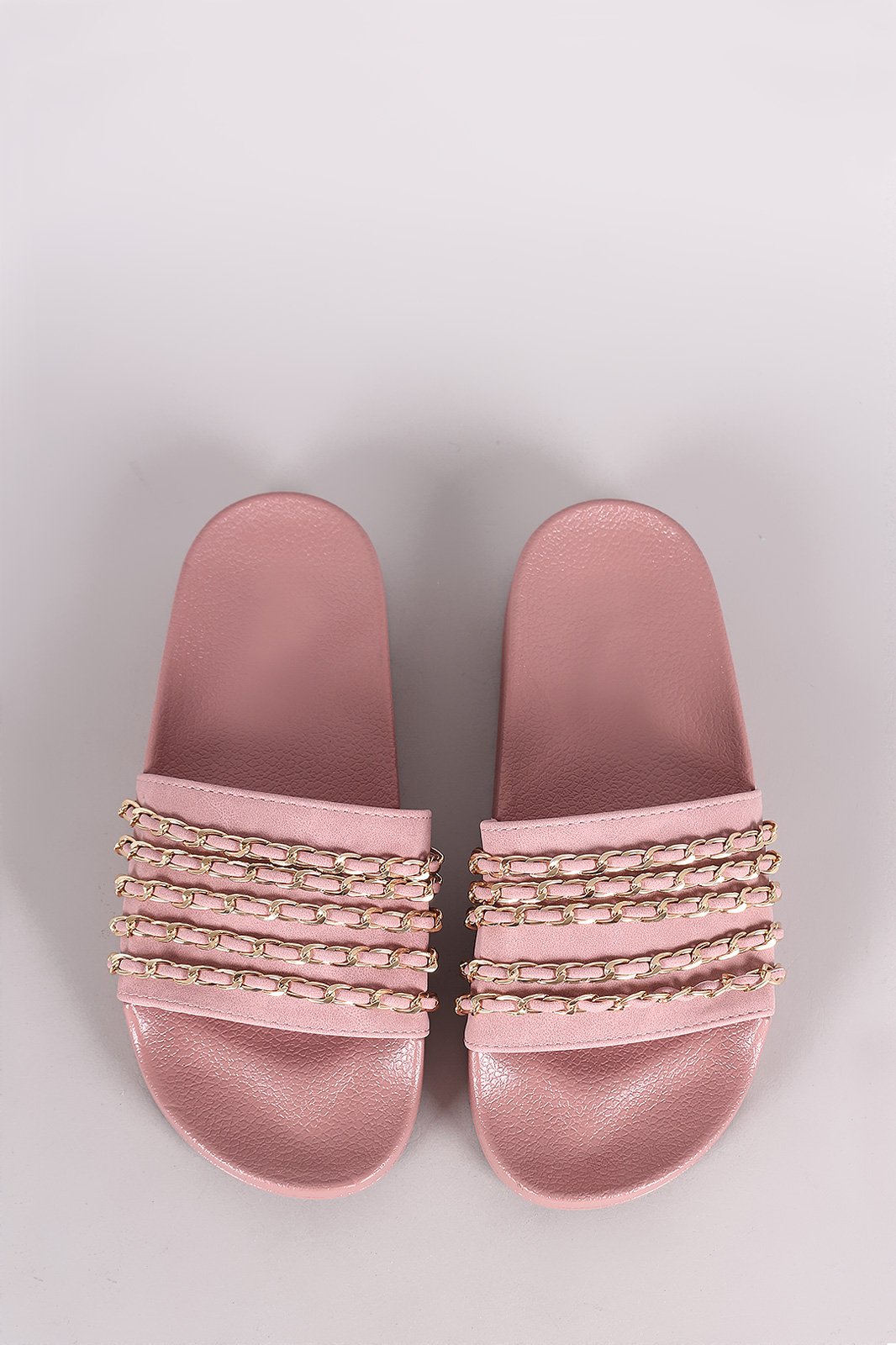 Nubuck Chain Embellished Open Toe Slide Sandal - NoveltyOne