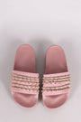 Nubuck Chain Embellished Open Toe Slide Sandal - NoveltyOne