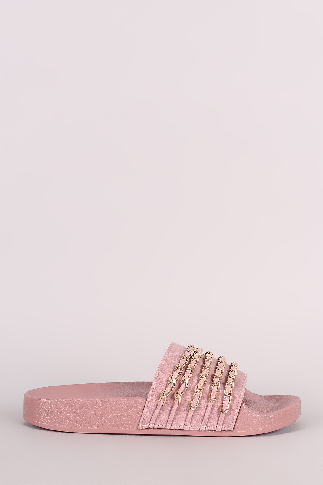 Nubuck Chain Embellished Open Toe Slide Sandal - NoveltyOne