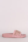 Nubuck Chain Embellished Open Toe Slide Sandal - NoveltyOne
