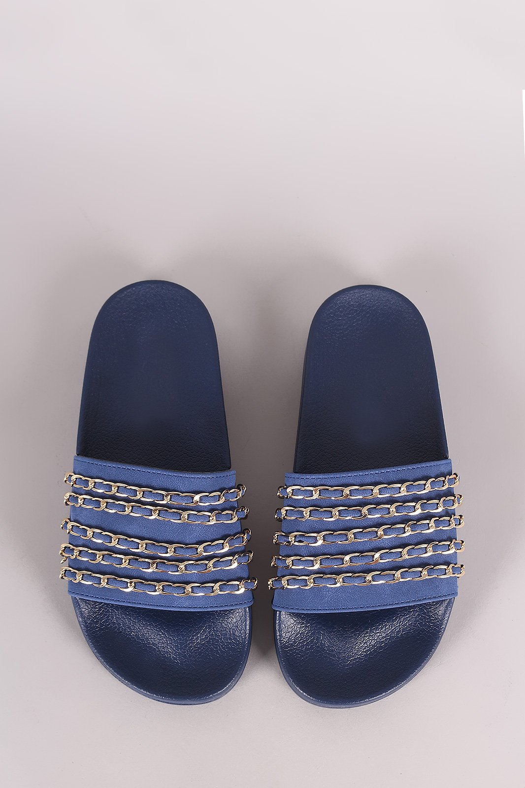 Nubuck Chain Embellished Open Toe Slide Sandal - NoveltyOne