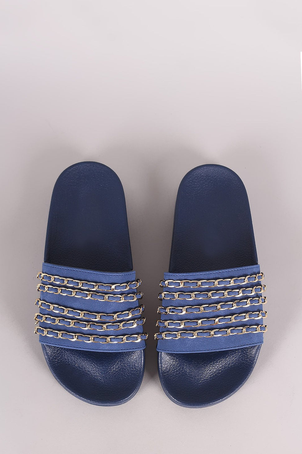Nubuck Chain Embellished Open Toe Slide Sandal - NoveltyOne