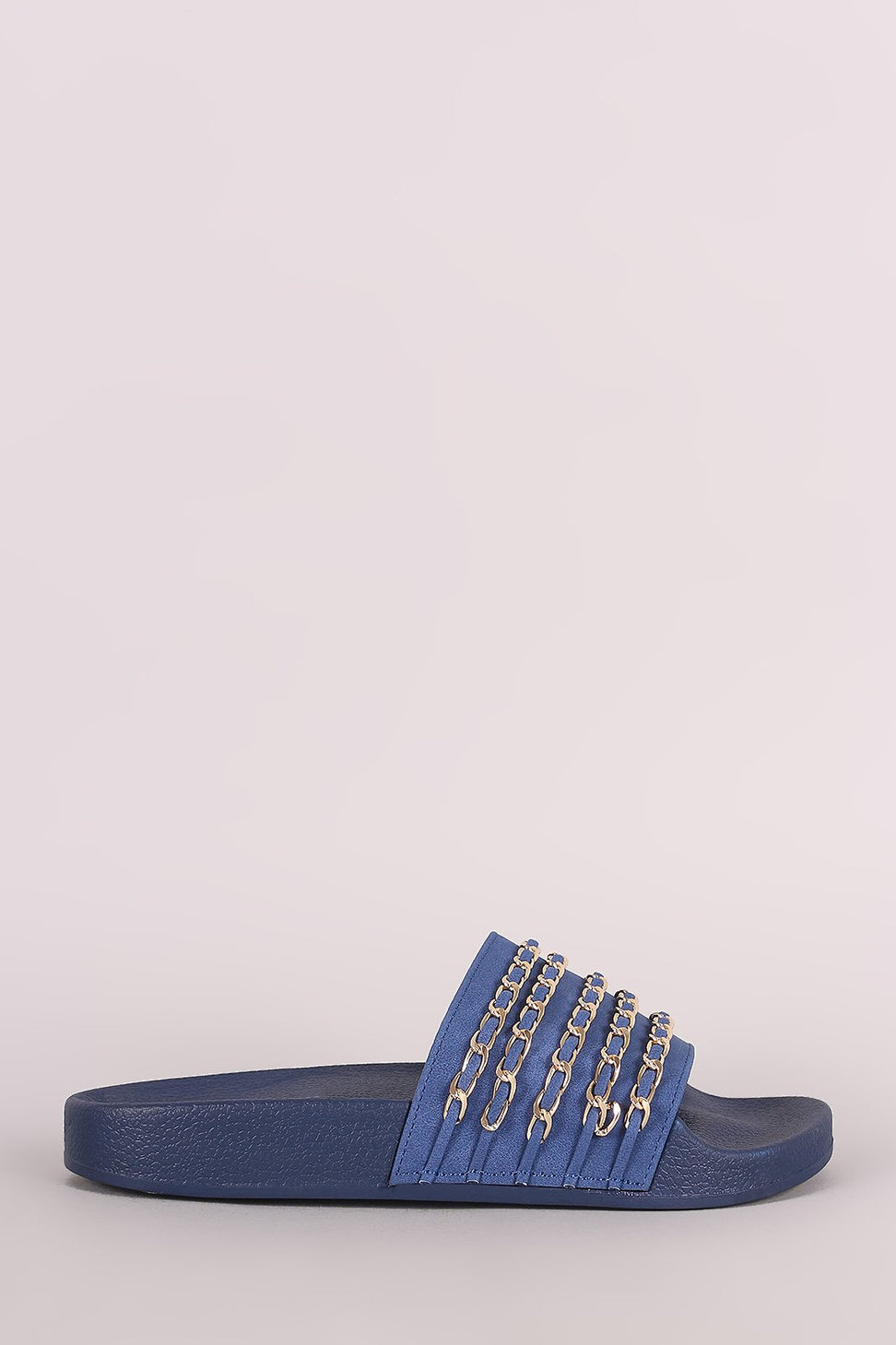 Nubuck Chain Embellished Open Toe Slide Sandal - NoveltyOne