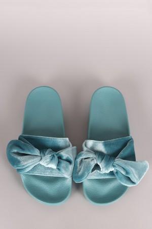 Oversized Velvet Bow Open Toe Slide Sandal