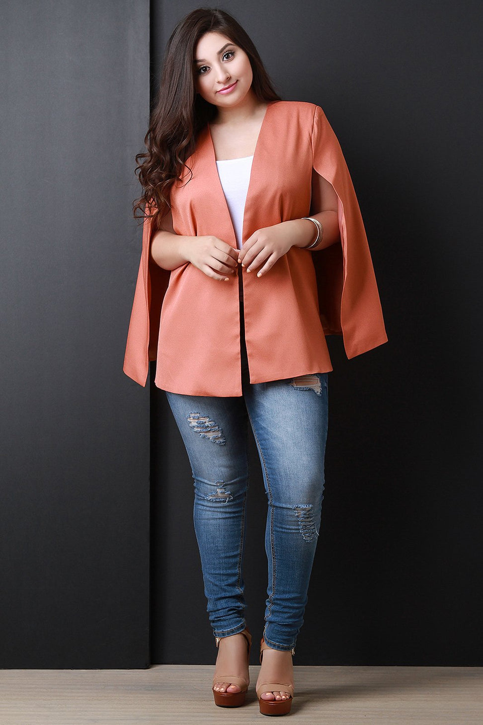 Open Front Batwing Cape Blazer