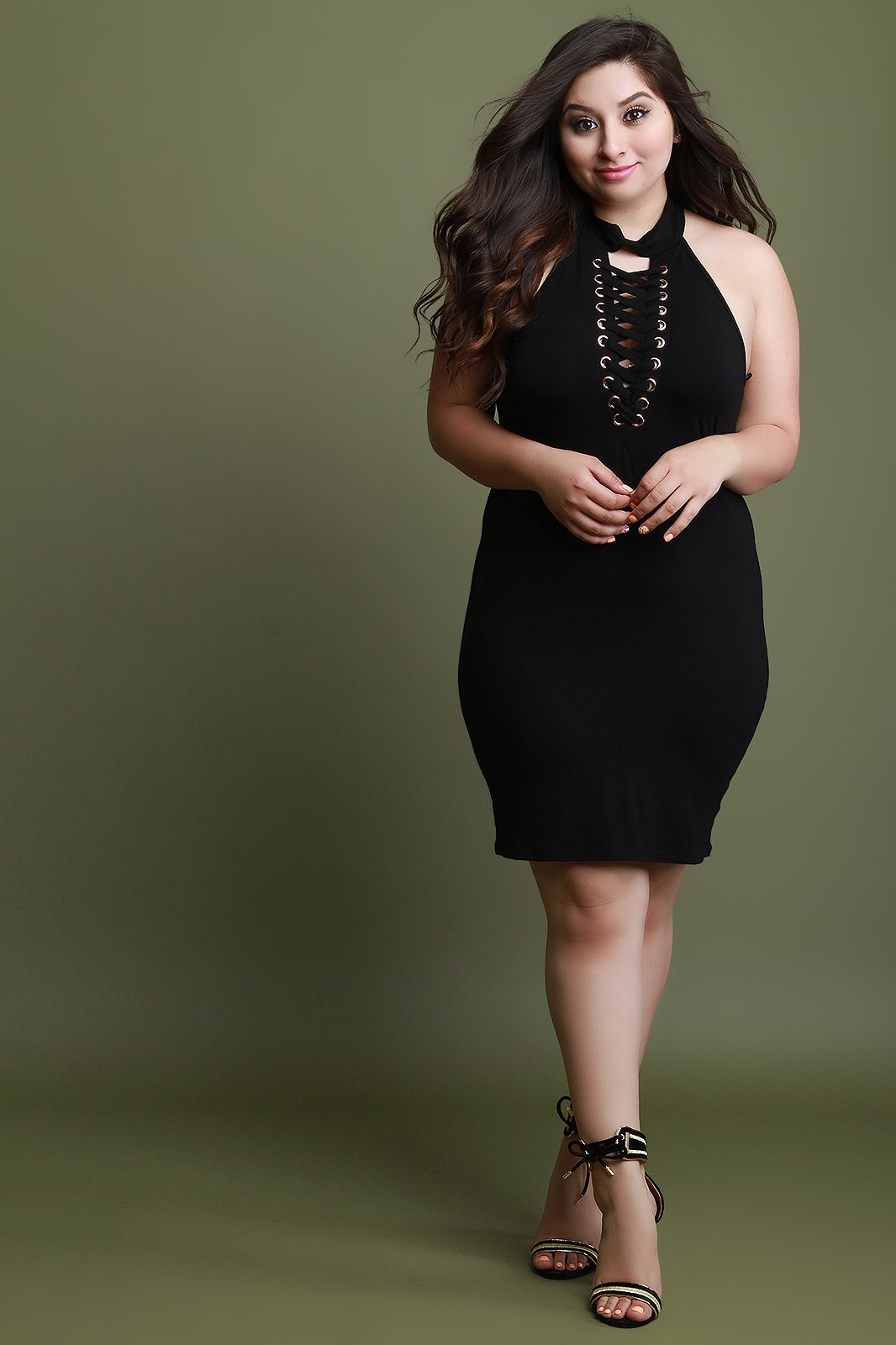 Mock Neck Grommets Lace-Up Dress - NoveltyOne