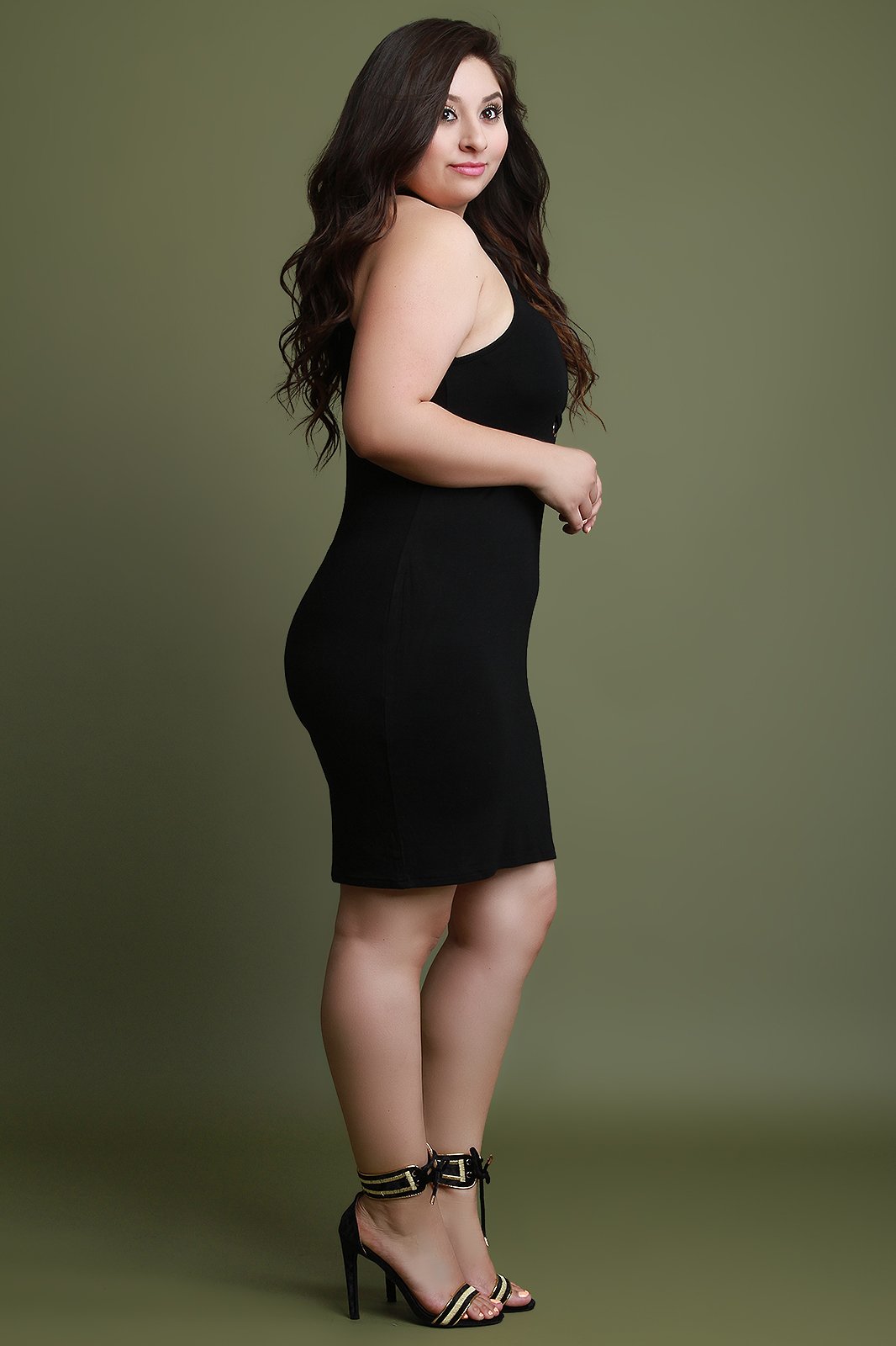 Mock Neck Grommets Lace-Up Dress - NoveltyOne