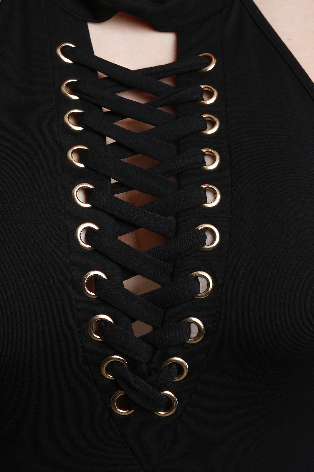 Mock Neck Grommets Lace-Up Dress - NoveltyOne