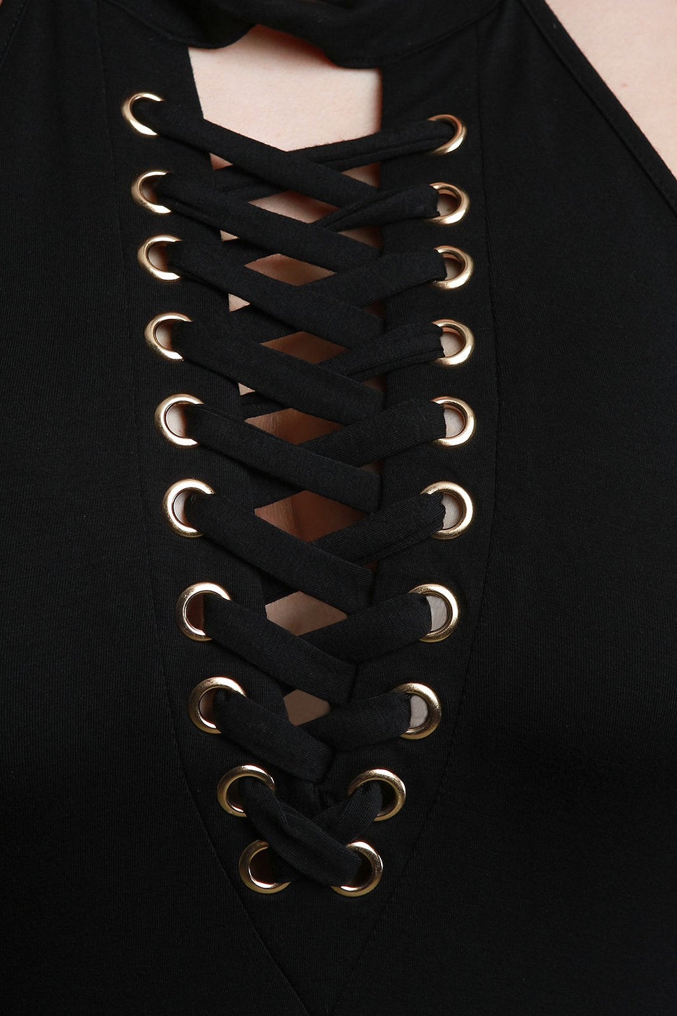 Mock Neck Grommets Lace-Up Dress - NoveltyOne