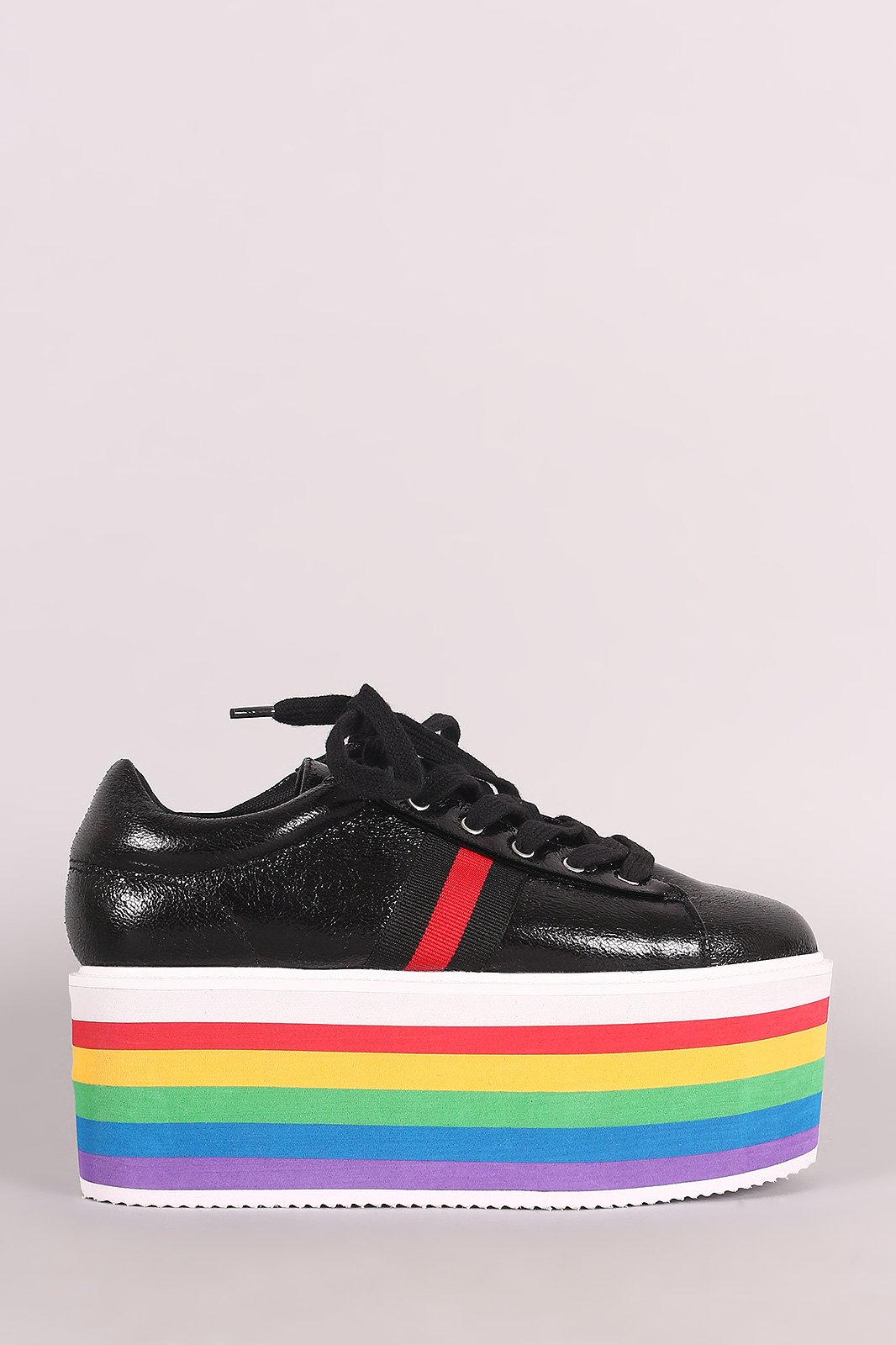 Rainbow Stripe Lace Up Flatform Sneaker