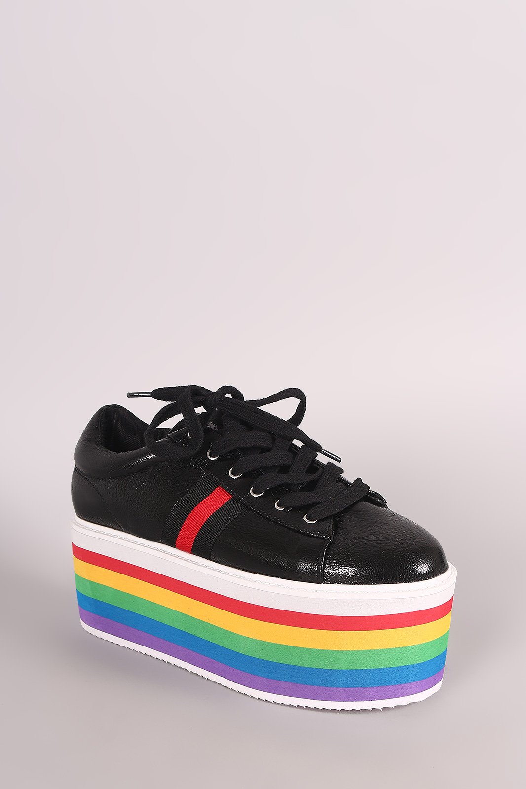 Rainbow Stripe Lace Up Flatform Sneaker