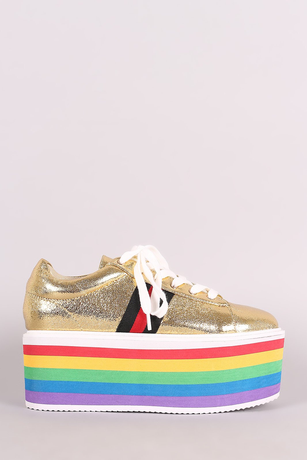 Rainbow Stripe Lace Up Flatform Sneaker