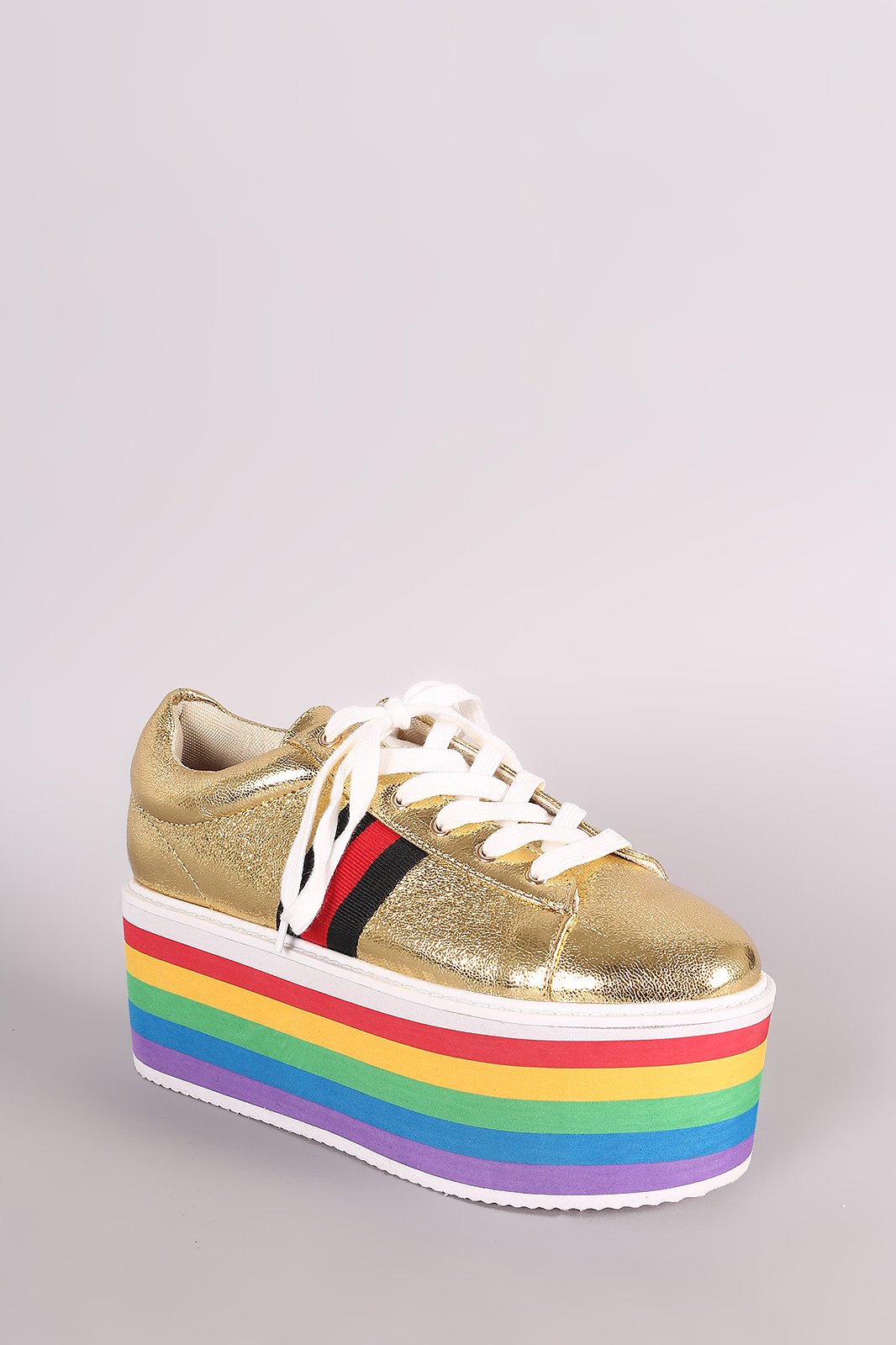 Rainbow Stripe Lace Up Flatform Sneaker