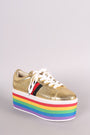 Rainbow Stripe Lace Up Flatform Sneaker