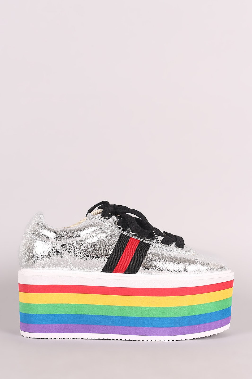Rainbow Stripe Lace Up Flatform Sneaker
