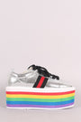 Rainbow Stripe Lace Up Flatform Sneaker
