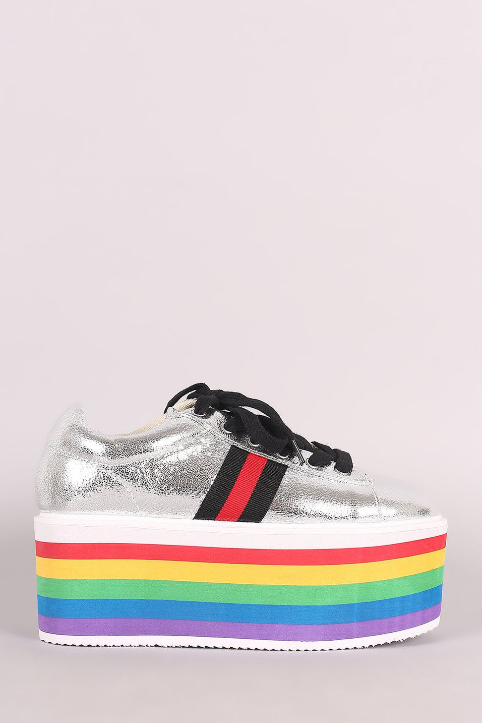 Rainbow Stripe Lace Up Flatform Sneaker