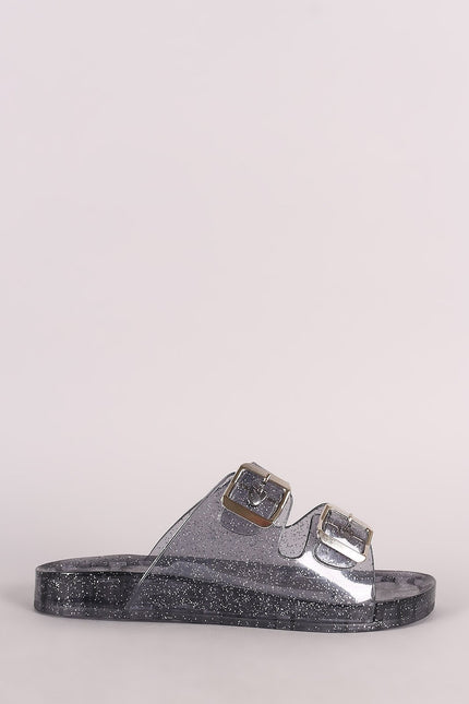 Wild Diva Lounge Glitter Buckled Jelly Slide Sandal