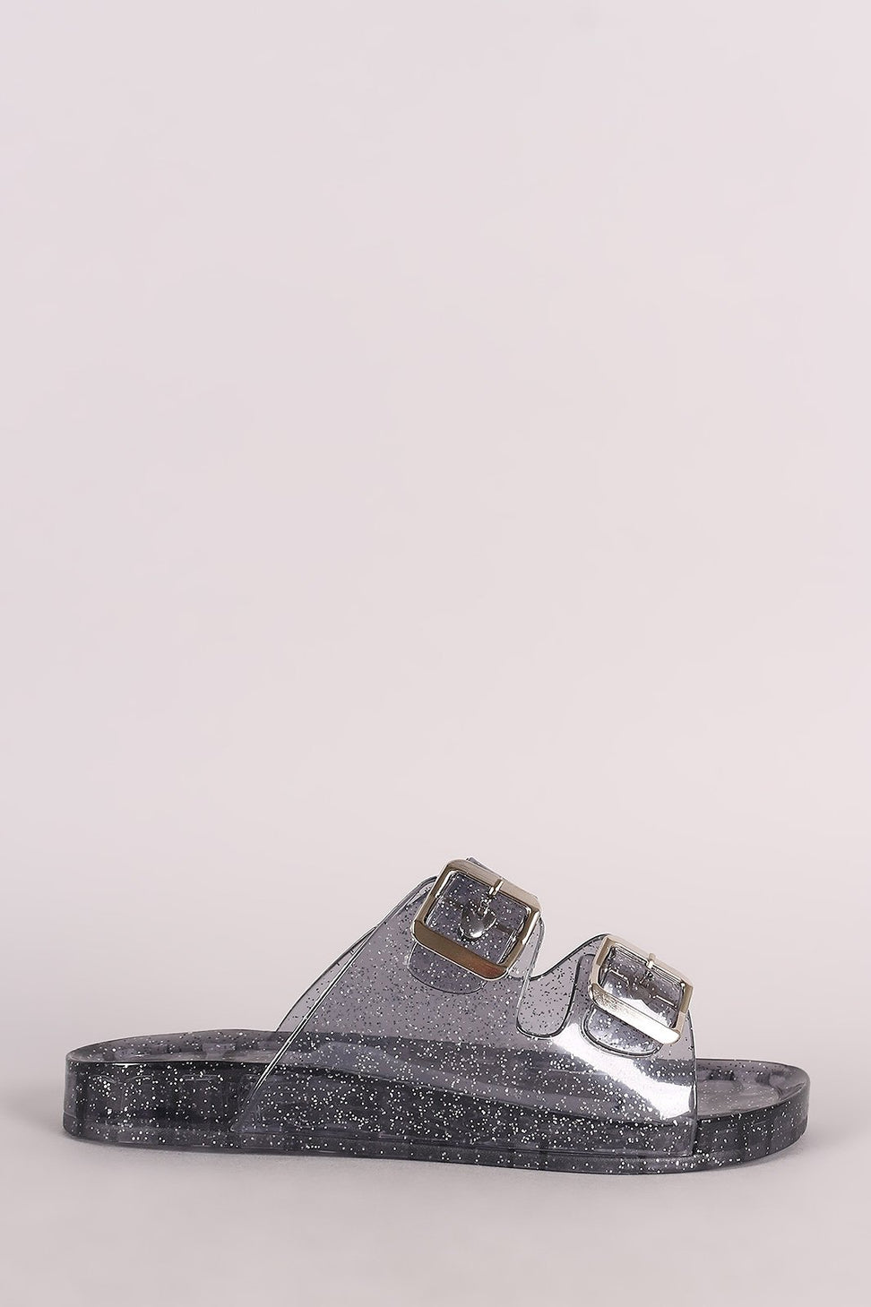 Wild Diva Lounge Glitter Buckled Jelly Slide Sandal