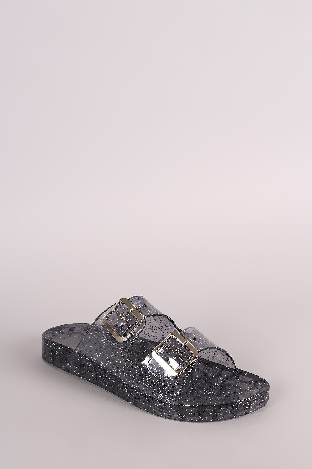 Wild Diva Lounge Glitter Buckled Jelly Slide Sandal