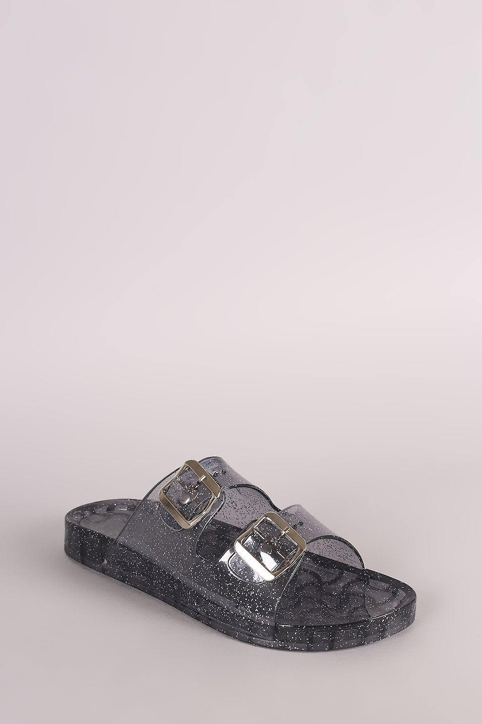 Wild Diva Lounge Glitter Buckled Jelly Slide Sandal