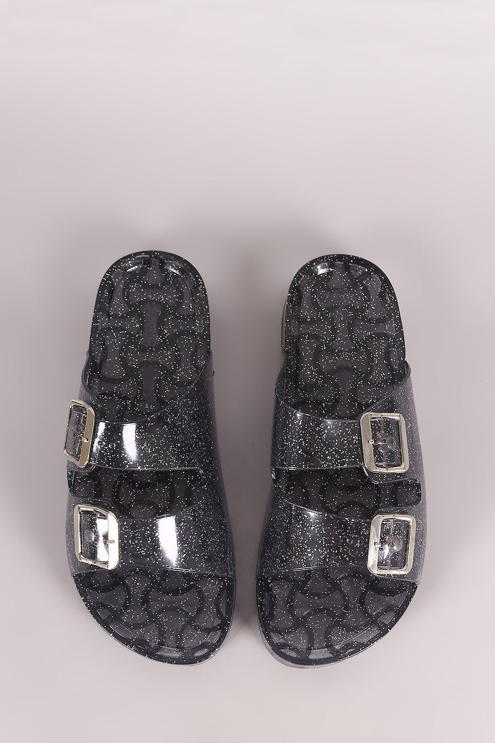 Wild Diva Lounge Glitter Buckled Jelly Slide Sandal