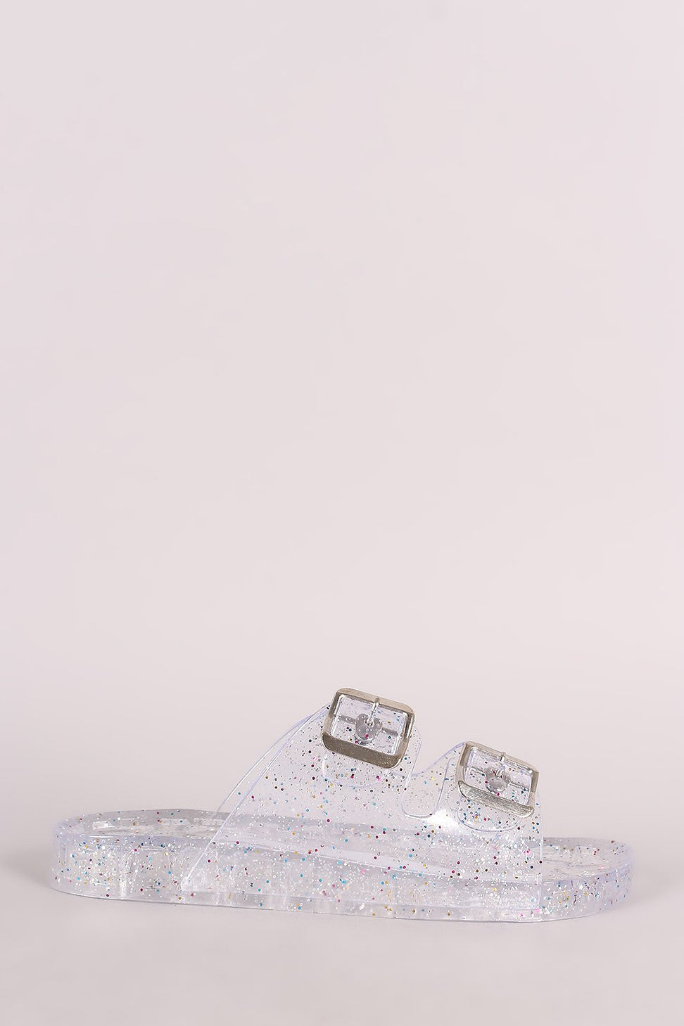 Wild Diva Lounge Glitter Buckled Jelly Slide Sandal