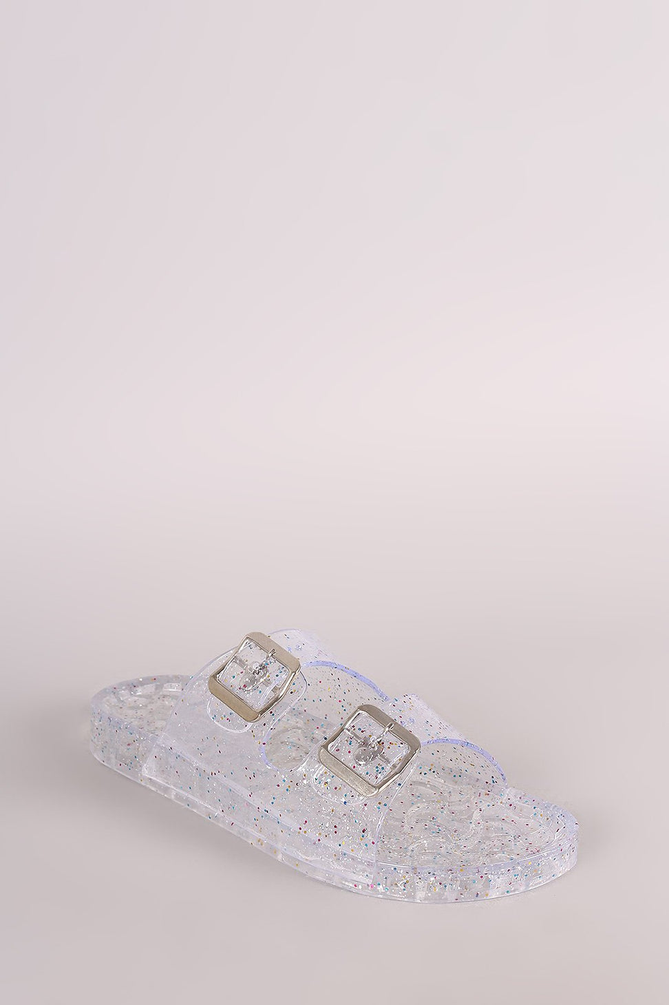 Wild Diva Lounge Glitter Buckled Jelly Slide Sandal
