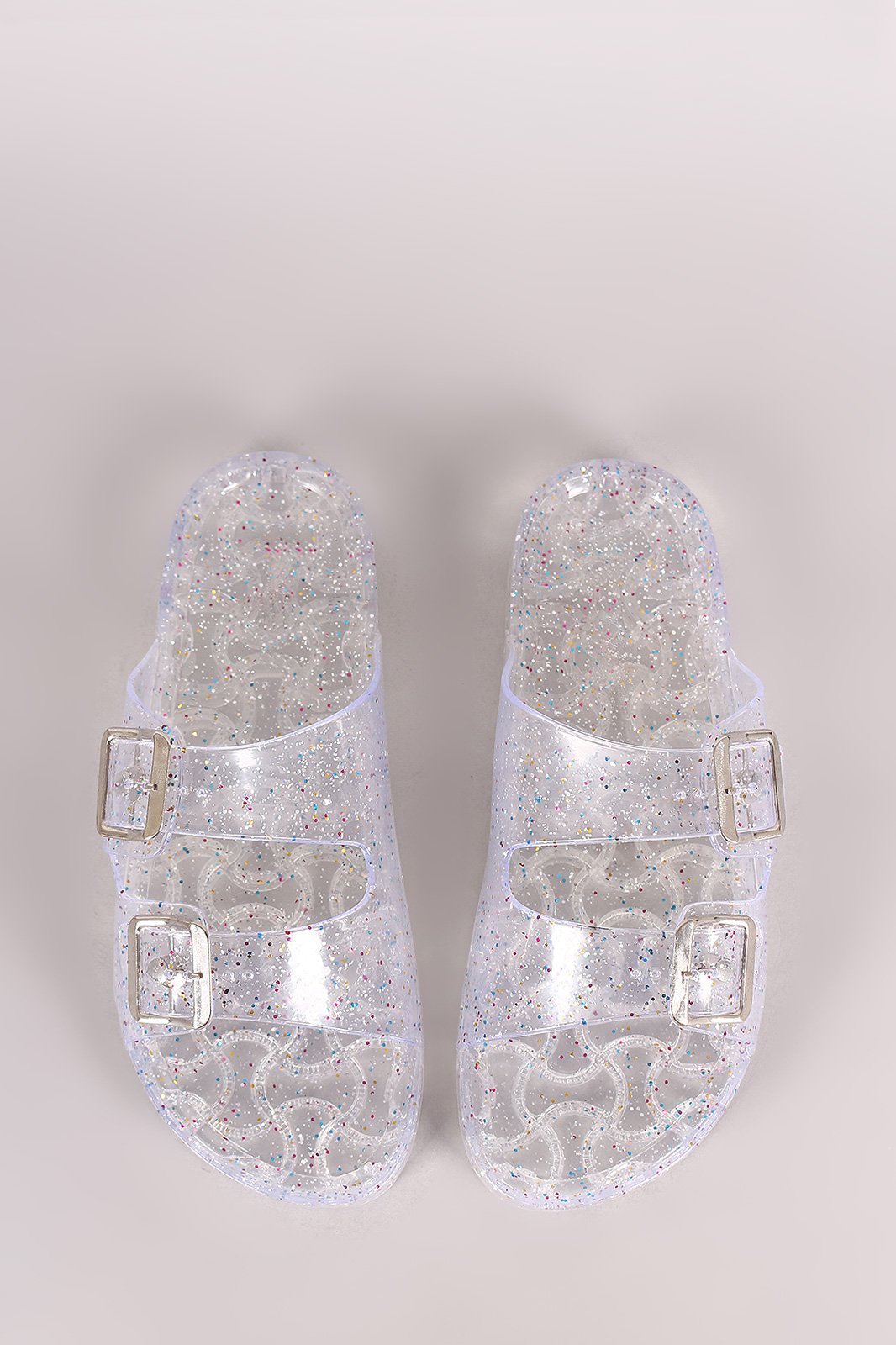 Wild Diva Lounge Glitter Buckled Jelly Slide Sandal