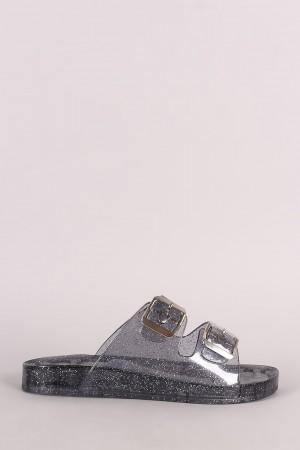 Wild Diva Lounge Glitter Buckled Jelly Slide Sandal