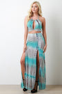 Tie Dye Jersey Knit Halter Crop Top With High Rise Skirt Set