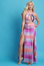 Tie Dye Jersey Knit Halter Crop Top With High Rise Skirt Set