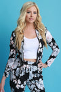 Textured Knit Floral Print Fitted Blazer