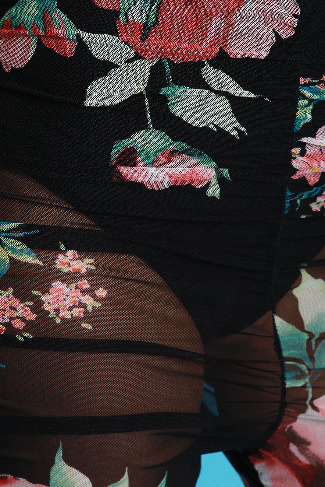 Floral Mesh Sleeveless Ruched Jumpsuit