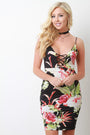 Floral V-Neck Plunging Lattice Sleeveless Mini Dress