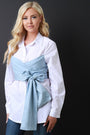 Button Up Self-Tie Waist Collared Top