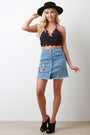 Floral Embroidery Denim High Waisted Mini Skirt - NoveltyOne