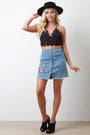 Floral Embroidery Denim High Waisted Mini Skirt - NoveltyOne