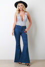 Floral Embroidery Mid Rise Bell Bottoms Jeans - NoveltyOne