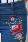 Floral Embroidery Mid Rise Bell Bottoms Jeans - NoveltyOne