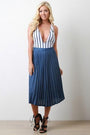 Denim Accordion Pleated High Waist Skirt