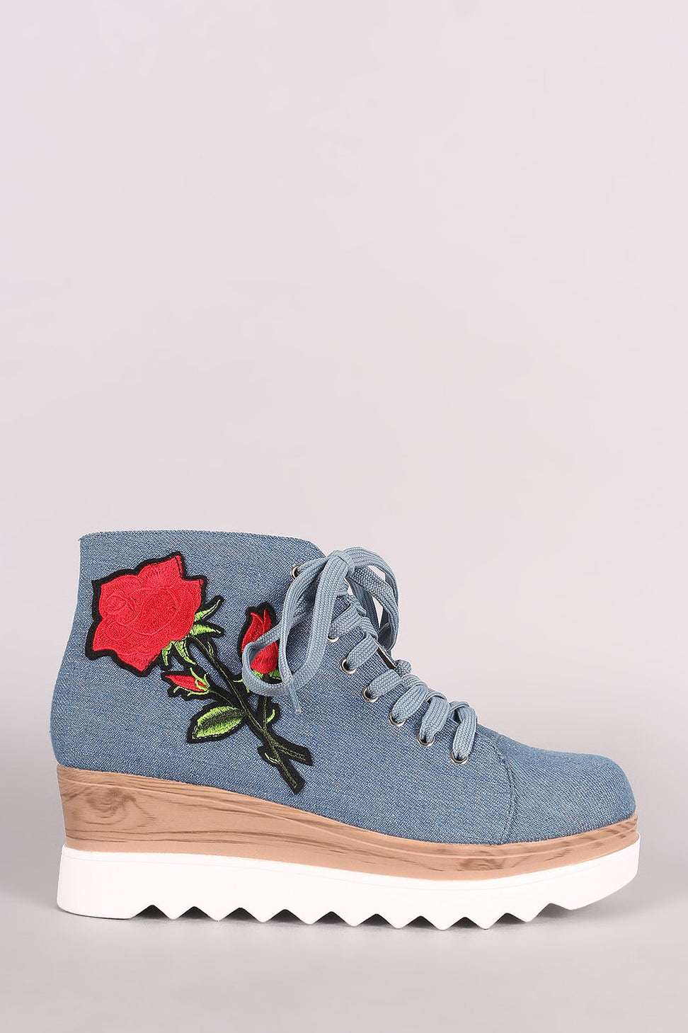 Denim Lug Sole Lace Up Platform Wedge
