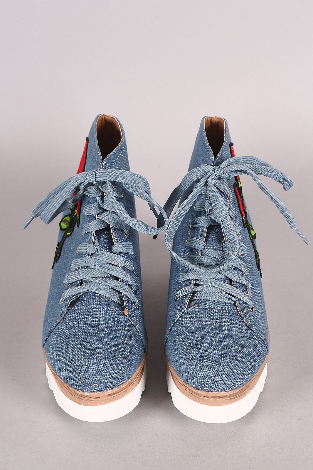 Denim Lug Sole Lace Up Platform Wedge