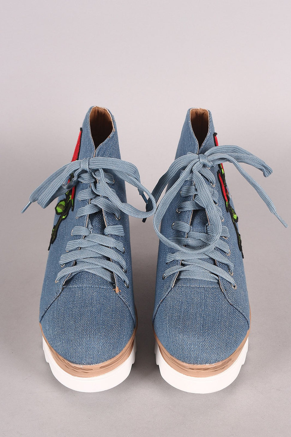 Denim Lug Sole Lace Up Platform Wedge