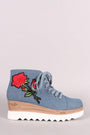 Denim Lug Sole Lace Up Platform Wedge