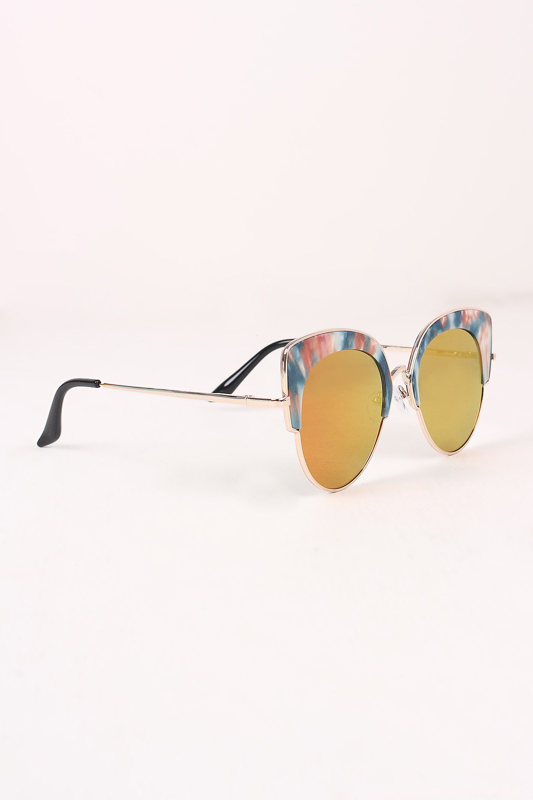 Marble Accent Plastic Frame Cat Eye Mirrored Sunglasses