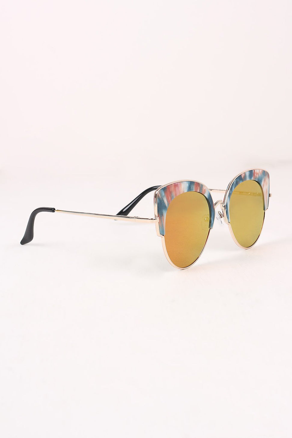 Marble Accent Plastic Frame Cat Eye Mirrored Sunglasses