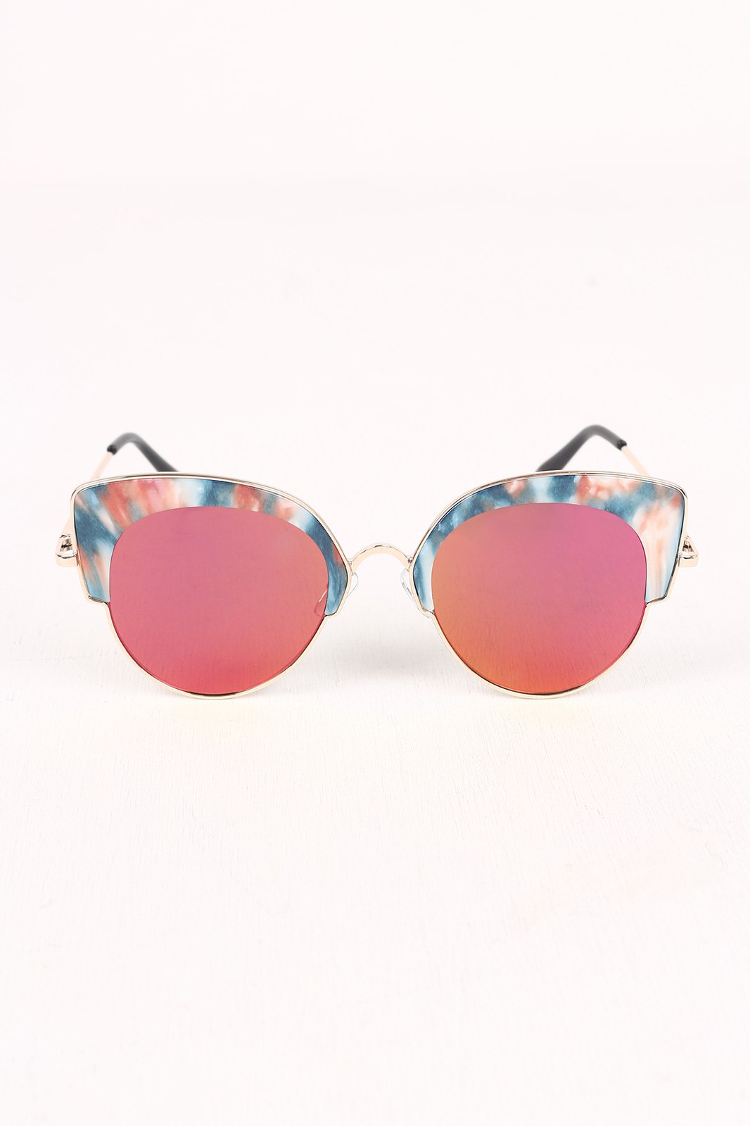 Marble Accent Plastic Frame Cat Eye Mirrored Sunglasses