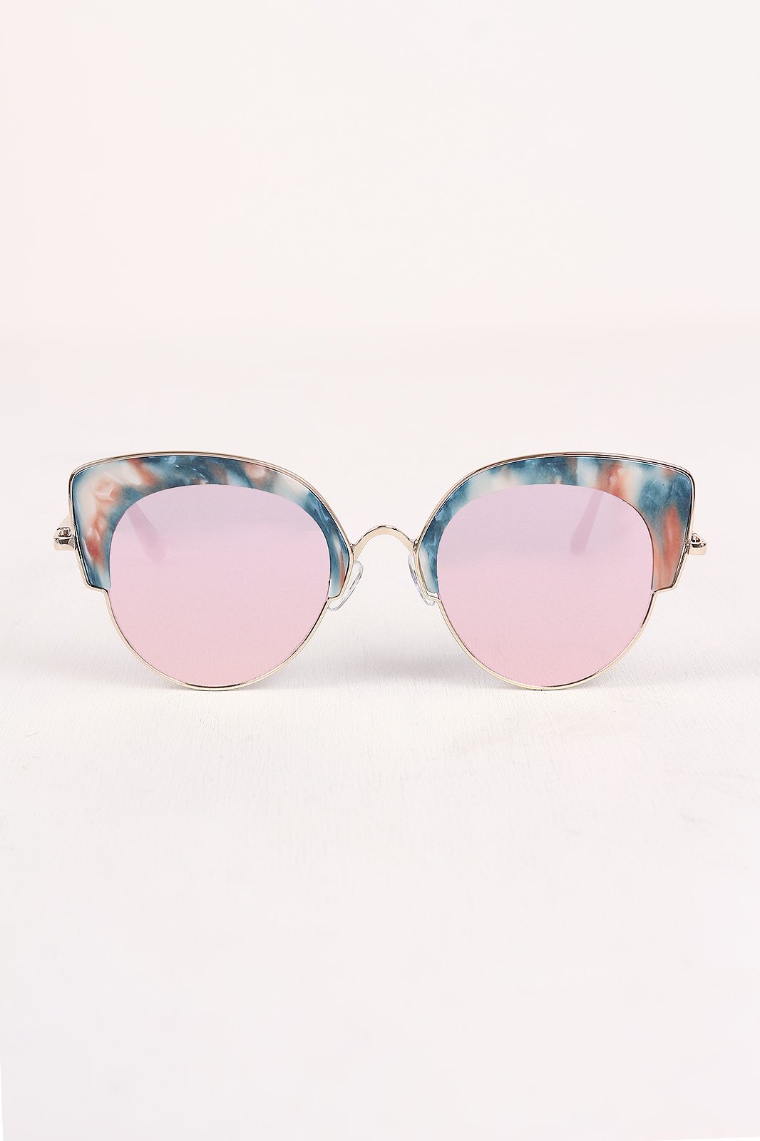 Marble Accent Plastic Frame Cat Eye Mirrored Sunglasses